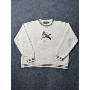 Mens Knit Shenandoah Bird Embroidered Cream Sweater, Size L